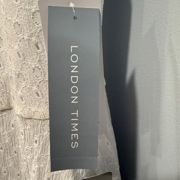 London Times Tiered Eyelet Lace Midi Dress White Size 8 Workwear Peasant NEW - Picture 10 of 11